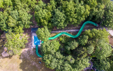 This is an aerial picture of the waterslide at Beaver Creek Resort in Gaylord, MI
